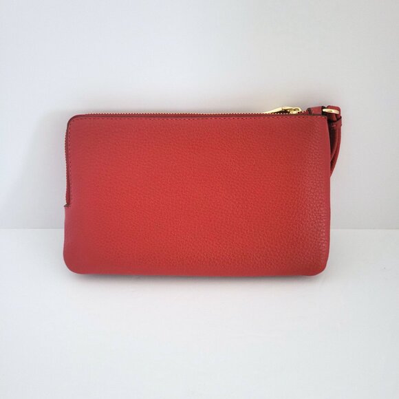 Coach CX161 Double Zip Wallet Signature Canvas Wristlet Denim Bold Red Clutch - Picture 3 of 8